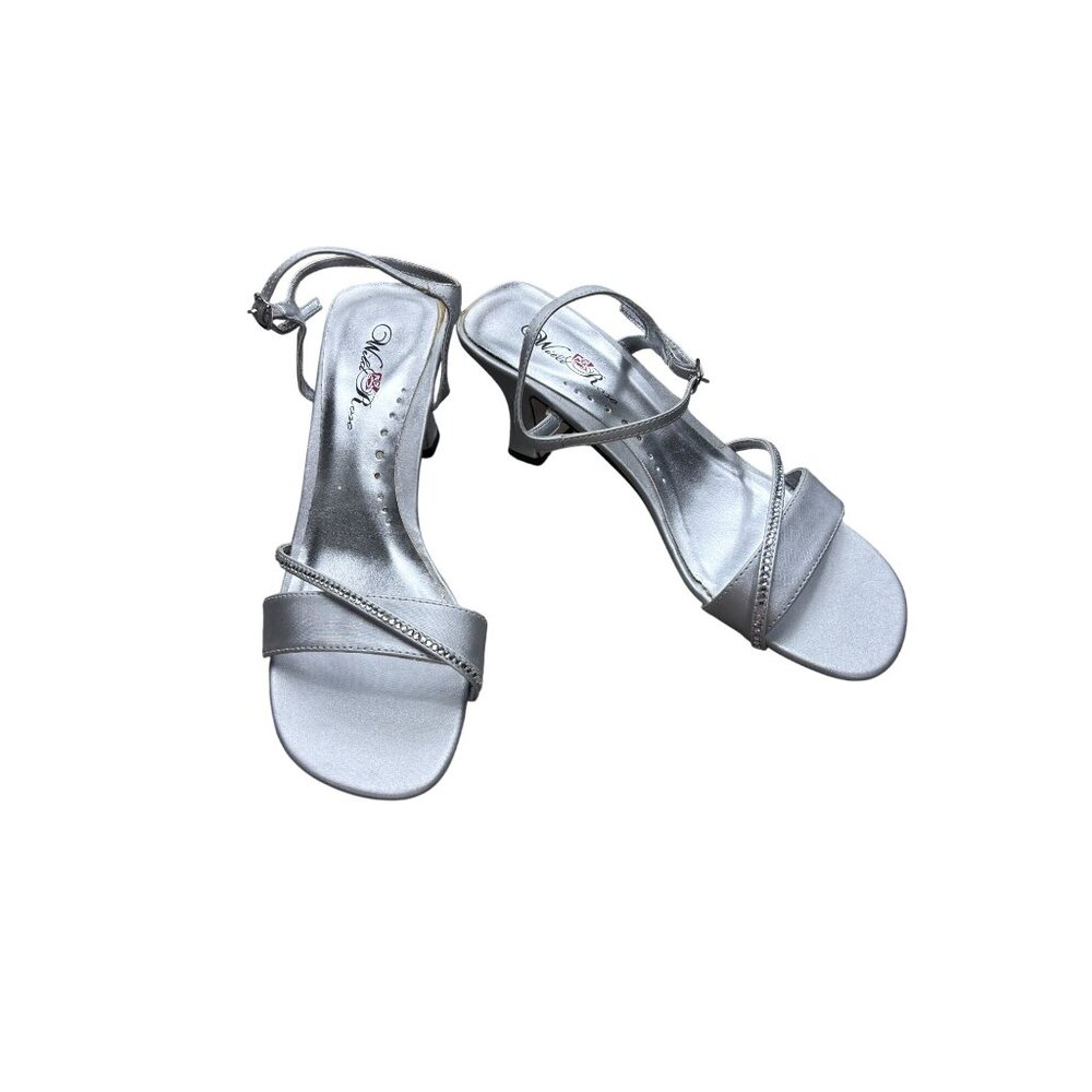 Wild Rose Womens Silver Strappy Heeled Sandals Size 9 Adela 104 With Rhinestone